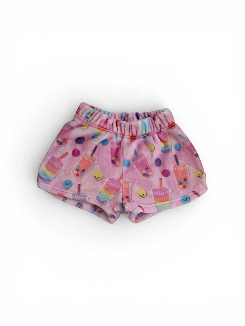 Girls' Pink Plush Bubble Tea Print Pajama Shorts